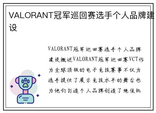 VALORANT冠军巡回赛选手个人品牌建设